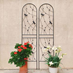 Traliccio da Giardino in Metallo Nero 220x50 cm, Antiruggine, Supporto per Fiori da Esterno, Decorazione Libellula, Confezione da 2, Recinzione per Piante Rampicanti - Product Image 1