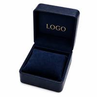 Boîte à montre en cuir bleu marine profond personnalisée, boîte d'emballage de bijoux de luxe avec logo imprimé en feuille d'or, avec coussin en velours pour homme