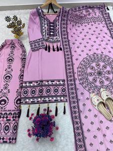 Conjunto Sharara de Tela Maslin, Hermoso y Elegante, Estilo Indio-Pakistaní, para Fiestas, Bodas y Uso Diario, para Mujer - Product Image 4