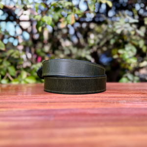 Ceinture en cuir ciré perforé vintage, couleur olive, avec boucle ardillon en alliage de zinc, cuir souple et durable, largeur 35 mm, style formel - Product Image 2