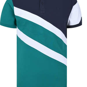 Polo de Hombre con Bloques de Color, Teal, Azul Marino y Blanco, Panel Diagonal, Manga Corta, Transpirable, Informal, para Verano, Golf y Tenis - Product Image 6