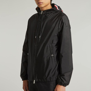 Men's Black Hooded Windbreaker <b>Jacket</b> Lightweight Water Resistant Rain Coat Zipper Up Casual Sporty Outerwear with Adjustable - Product Image 4