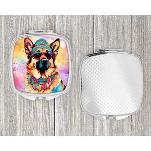 Women and Girls' Compact Travel Makeup <b>Mirror</b> German Shepherd Hippie Dawg Decorative Folding Handheld <b>Pocket</b> Gift for Women - Product Image 4