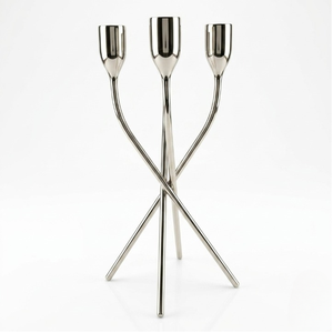 Candelabro Nórdico Minimalista Premium de 4 Copas • Soporte Cónico de Trípode en Plata Cepillada - Product Image 5