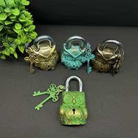 Cadenas vintage en laiton en forme de hibou, finition vert antique, bleu antique, or antique et bronze antique, avec clés décoratives, fait main
