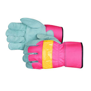 Gants de travail en cuir de vachette fendu avec manchette et dos de la main en polyester fluorescent, résistants à la chaleur, pour la construction - Product Image 5