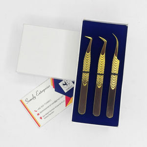 Pince à épiler professionnelle pour cils, personnalisable avec logo, durable, de précision, nouvelle poignée, pour extensions de cils volume, en acier inoxydable doré - Product Image 2