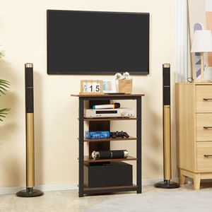 Scaffale Audio a 4 Livelli Personalizzabile con LED, Supporto Multimediale con Gestione Cavi, Mensola Angolare AV per DVD e Console di Gioco, Stile Legno Marrone - Product Image 2