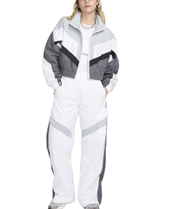 Women's <b>White</b> Black Solid Casual Hooded Short Sports Wear <b>Set</b> Long Sleeve Regular Fit Full Waterproof Breathable Quick Dry 100% - Product Image 1