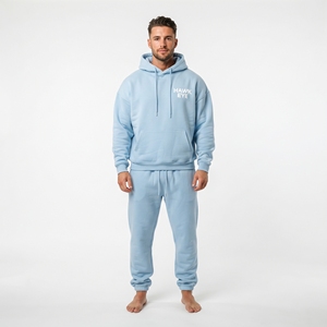 Ensemble survêtement homme lourd avec sweat à capuche et pantalon de jogging, logo personnalisé, épaules tombantes oversize, en coton, style streetwear, vente en gros - Product Image 1
