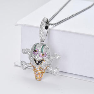 Pendentif Crâne de Dessin Animé Glace Plaqué Or 22K Micro-Incrustation Strass Bijoux Hiphop Unisexe à Porter au Quotidien - Product Image 4