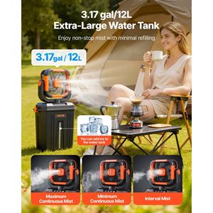 Ventilador de Camping con Nebulización, Motor de 2400 RPM, Tanque de Agua de 3.17 Galones y Batería de 20000 mAh, 4 Velocidades, Portátil y Recargable - Product Image 2