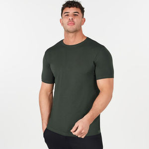Camiseta de Cuello Redondo Azul Marino Lisa para Hombre, Corte Ajustado, Manga Corta, Algodón, Informal, Básica, con Logotipo Personalizado, OEM, ODM, Ropa al por Mayor - Product Image 2