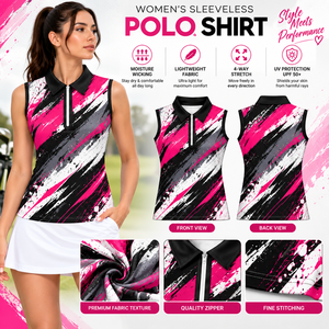Top Deportivo de Golf sin Mangas para Mujer, con Botones, Estampado por Transferencia Térmica, de Secado Rápido, 100% Poliéster Tejido - Product Image 5