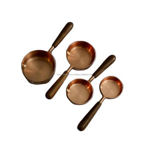 Antique 4 Pcs Wood Handle Copper Plated Rose Gold <b>Measuring</b> Spoons and <b>Measuring</b> <b>Cups</b> Kitchen Accessories Counting <b>Cup</b> Wood Grip - Product Image 3