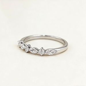Bague de fiançailles en argent sterling 925 et or blanc 10K/14K avec diamant marquise de 0,50 ct cultivé en laboratoire, bague empilable délicate en or, alliance de mariage - Product Image 5