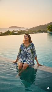 Robe mini kaftan tie-dye bleu-vert en coton, tunique d'été pour femme, style bohème, cache-maillot de plage, vêtement ethnique indien, tenue décontractée, mode festive - Product Image 2