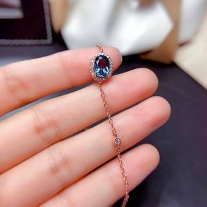 Bracelet en topaze bleue de Londres, argent sterling 925, plaqué or rose 14 carats, élégant bracelet en pierre précieuse bleue, bijou pour elle - Product Image 5