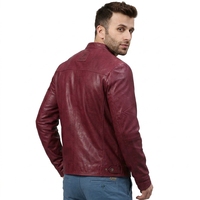 Blouson d'hiver pour homme en cuir véritable, imperméable, léger, avec fermeture éclair, couleur unie, style streetwear et motard, col montant, design personnalisé