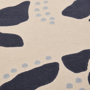 Alfombra Abstracta DECORDEC Color Marfil Carbón, 100% Lana de Nueva Zelanda, Diseño Orgánico con Forma de Guijarro, Detalles de Puntos Grises Suaves, Antideslizante, Moderna - Product Image 4