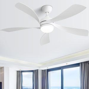 Ventilatore da soffitto moderno a LED da 52 pollici con pale in ABS dimmerabili a 3 colori, telecomando e motore DC reversibile, bianco - Product Image 4