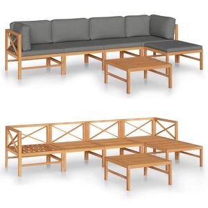 Ensemble de salon de jardin en teck massif gris durable, 6 pièces, meubles d'extérieur durables - Product Image 2