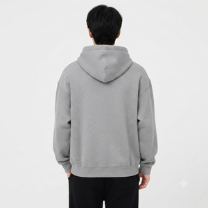 Sweat-shirt à capuche unisexe surdimensionné gris uni en molleton de coton biologique avec poche avant, pull décontracté à capuche, vêtement d'hiver surdimensionné - Product Image 2