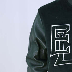 Custom Embroidery <b>Men's</b> Varsity <b>Jacket</b> PU Leather Sleeve Wool Letterman <b>Jacket</b> Vintage Streetwear Green <b>Baseball</b> Bomber Coat - Product Image 6