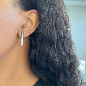 Large Rectangle Round Lab Grown Diamonds <b>Hoop</b> <b>Earrings</b> Minimalist Delicate Push Back Huggies For Women 14k <b>Solid</b> Gold 925 <b>Silver</b> - Product Image 4