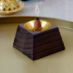 Square Wooden Bakhoor Burner Modern Stepped Arabic Oud <b>Incense</b> <b>Cone</b> Holder Stand With Removable Gold Metal Cup For <b>Incense</b> Use - Product Image 1