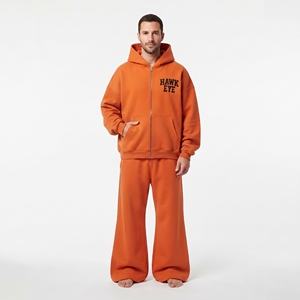Men Cotton Fleece Wide Leg Tracksuit Custom Heavyweight Two Piece Set Oversized <b>Full</b> <b>Zip</b> <b>Hoodie</b> Drop Shoulder Winter Wear - Product Image 2