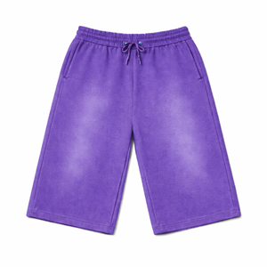 Shorts longs délavés pour hommes avec poches, taille élastique, style streetwear, en molleton bouclette, service OEM disponible - Product Image 1