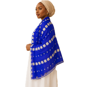 Wholesale Custom Floral Embroidery Lightweight Breathable Polyester <b>Chiffon</b> Women Shawl Daily Wear <b>Scarf</b> Wrap Bulk - Product Image 3