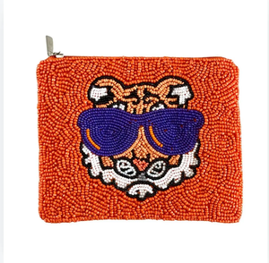 Porte-monnaie perlé avec fermeture éclair, imprimé animal, rouge et blanc, style bohème, unisexe, avec dragonne, fait main - Product Image 4