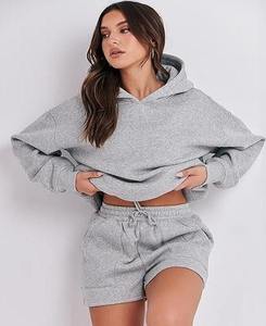 OEM Design Custom Printed Logo Solid Casual Women Hoodie and Shorts <b>Set</b> Knitting Fabric Pakistan Manufacturer Women's <b>Sets</b> - Product Image 3