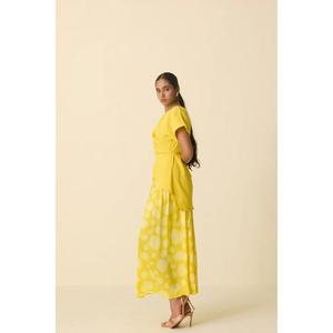 Women Yellow Printed Long <b>Skirt</b> Set <b>Short</b> Sleeve Top With Maxi <b>Skirt</b> Casual Summer Ladies Outfit - Product Image 3