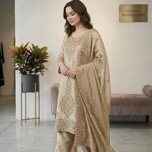 Ensemble élégant de salwar kameez en soie Gmy 3 pièces avec dupatta à découpes et sequins - Product Image 2