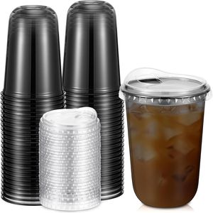 50 bicchieri di plastica trasparenti usa e getta con coperchi a fondo tondo, lisci, per caffè freddo, frullati e bevande fredde nelle caffetterie - Product Image 1
