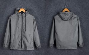Chaqueta con capucha reflectante plateada para hombre, ropa exterior de seguridad, ligera, con cierre, cortavientos para montar de noche, chaqueta cálida. - Product Image 3