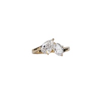 Bague Toi et Moi en or massif 14 carats avec diamants de culture poire et ovale pour femme – Cadeau de fiançailles moderne pour elle et moi