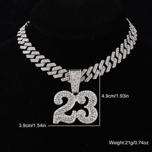 Nouveau Collier Cubain Tendance Numéro 23 avec Pendentif, en Alliage, Entièrement Sertie de Cristaux, Pendentif Ras du Cou Hipster, Bijou Personnalisé en Argent, Cadeau - Product Image 4