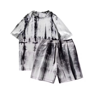 Men's Summer Leisure Short Sleeve Shirt with Breathable <b>Knitted</b> T-Shirt & Shorts Two-Piece Casual Style <b>Set</b> - Product Image 1