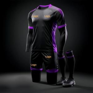 Conjunto de Uniforme de Fútbol Sublimado Personalizado, Camiseta de Manga Larga y Pantalones Cortos, Equipación de Fútbol para Hombre y Jóvenes, Diseño de Logotipo Azul y Amarillo - Product Image 6
