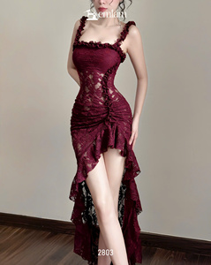 Ensemble deux pièces pour femmes en gros - Robe en dentelle sensuelle 4 pièces à ourlet asymétrique ET2803 - Product Image 5