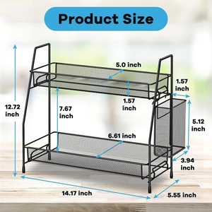 Black Metal 2 Tier Kitchen Rack For <b>Spice</b> <b>Jar</b> Oil Sauce Bottle Storage And Side Space For Cutlery And Sachets From India - Product Image 3