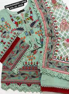 MAUSUMMERY LAWN VOL-2 Conjunto de 3 piezas cosido y bordado, listo para usar, para fiesta de verano, con camisa de algodón tipo salwar y dupatta de encaje - Product Image 4