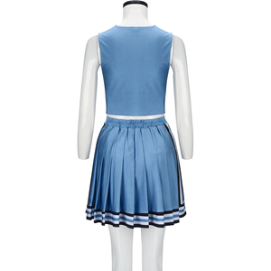 Falda de uniforme de porristas azul OEM/ODM más vendida, estilo color block, de spandex/poliéster, para adolescentes, con estampado por transferencia térmica - Product Image 3