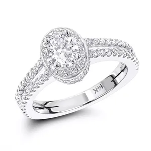 EtherStar Jewels Lab Grown Oval Diamond 18K Gold 1.25ctw E VS IGI Certified Halo <b>Split</b> Shank Women's Engagement Wedding <b>Ring</b> - Product Image 1