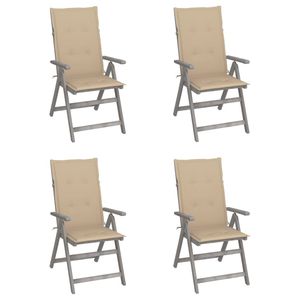 4pcs Solid Acacia <b>Wood</b> Patio <b>Reclining</b> <b>Garden</b> <b>Chairs</b> with Cushions - Product Image 1