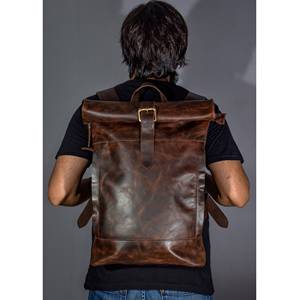 Eco Friendly Vegetable Tanned Leather <b>Roll</b> Top Bag Sustainable Laptop Rucksack For Global Trade LTBP-0219 - Product Image 5